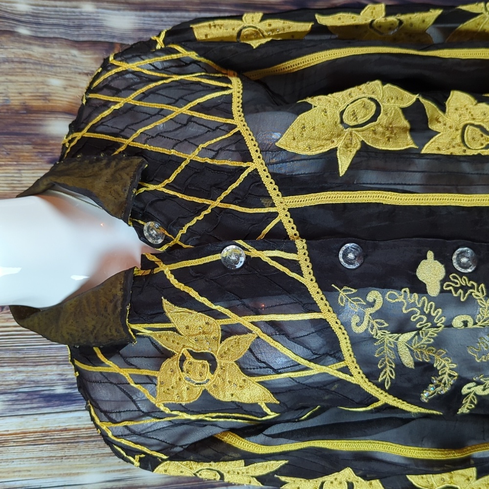 Sandy Starkman sz L Extremely Rare 100% Silk Button Down Sheer Beaded Blouse - Picture 2 of 9